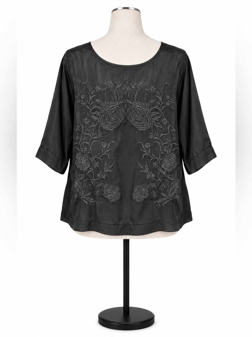 Zara Woman Black Floral Embroidered Viscose Blouse Size Large